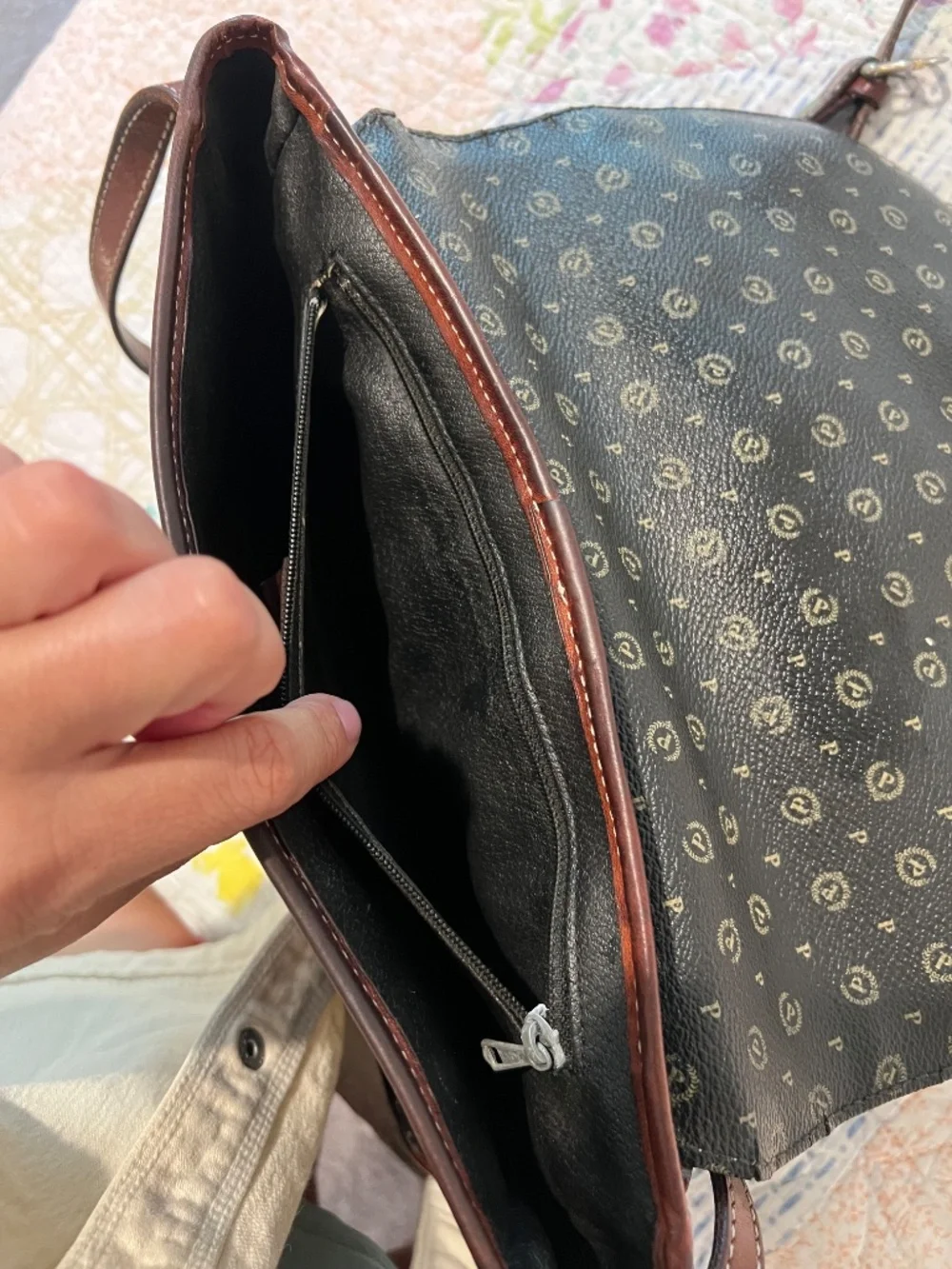 Vintage Pollini Made in Italy Monogram Leather Crossbody Bag
